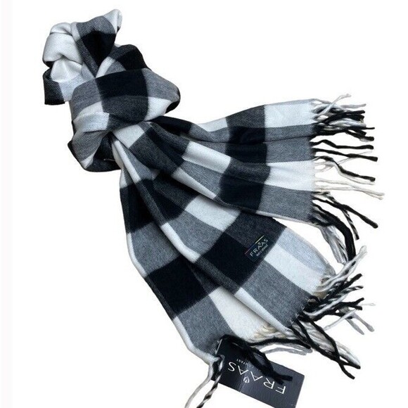 FRAAS CASHMINK Buffalo Check Fringe Scarf Preppy Casual Winter - Picture 1 of 10